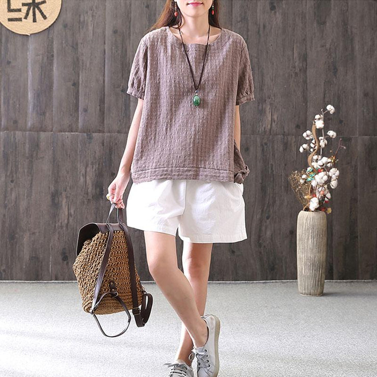fashion cotton tops oversized Retro Lacing Cotton Linen Short Sleeve Pullover T Shirt