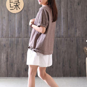fashion cotton tops oversized Retro Lacing Cotton Linen Short Sleeve Pullover T Shirt