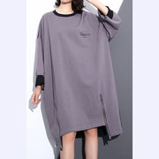 fashion gray Midi-length cotton dress plus size clothing autumn dress zippered baggy vintage O neck cotton dresses