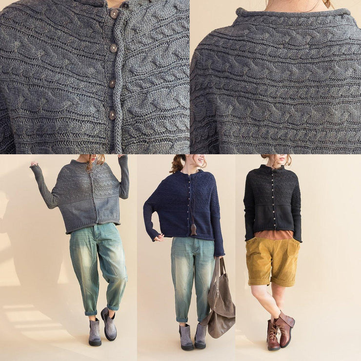 fashion gray cotton knit tops plus size warm long sleeve sweater