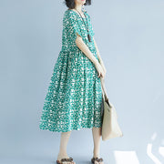 Modegrüne Midi-Chiffonkleider Trendige Urlaubskleider in Übergröße Feine Kurzarm-Blumenkleider mit O-Ausschnitt
