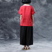 Mode natürliche Baumwolle Leinen T-Shirt Übergröße Sommer Kurzarm lose rote Freizeithemden