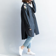 Mode-Outfit Refashion Umlegekragen-Stickerei dunkelblau gestreifte DIY-Baumwolloberteile
