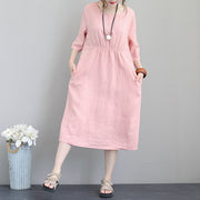 fashion pink natural linen dress plus size clothing tunic caftans 2018 bracelet sleeved kaftans