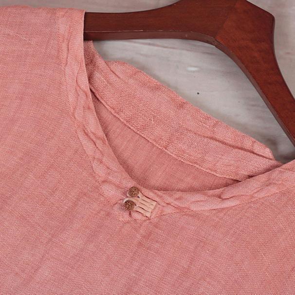 fashion pink orange linen dresses Loose fitting v neck baggy dresses linen dress 2018 half sleeve maxi dresses