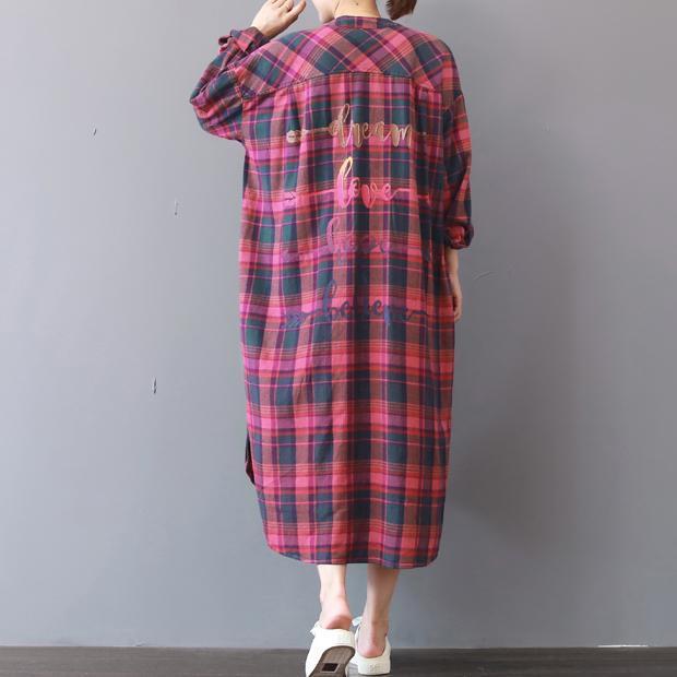 Mode-Plaiddrucke Baumwollkaftane Locker sitzende Baumwollkleidung Hemdkleid Neue Kaftane mit niedrigem, hohem Design