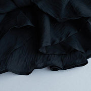Mode aus reinem Leinen, übergroße, lässige, kurze Ärmel, schwarze Taschen, gefälschtes zweiteiliges Kleid