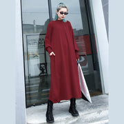fashion red autumn plus size clothing stand collar traveling dress boutique pockets baggy dresses