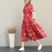 fashion red natural cotton shirt dress casual stand collar traveling clothing fine big hem gown