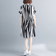 Mode gestreifte Baumwollleinenkleider plus Größe Kurzarmkleid 2018 V-Ausschnitt Baumwollleinenkleid
