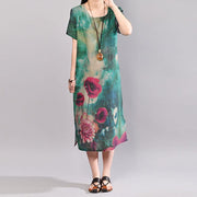 fashion summer maxi dress plus size Retro Short Sleeve Flower Summer Long Dress