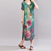 Mode Sommer Maxikleid plus Größe Retro Kurzarm Blumen Sommer langes Kleid