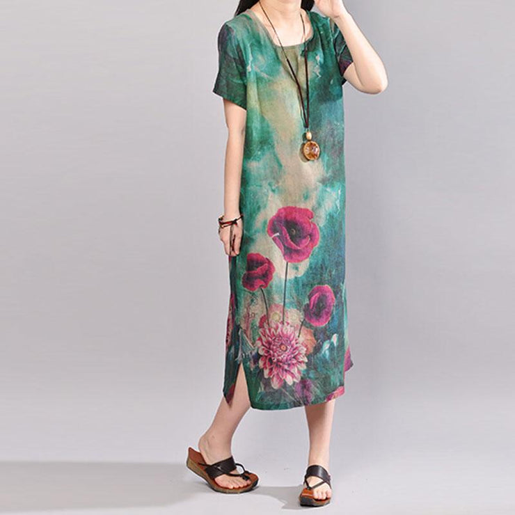 fashion summer maxi dress plus size Retro Short Sleeve Flower Summer Long Dress