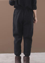 fashion warm winter cotton gray pant loose patchwork drawstring elastic waist casual pants - SooLinen