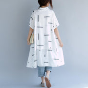 fashion white cotton blouse plus size maxi t shirts Elegant low high design short sleeve cotton t shirt