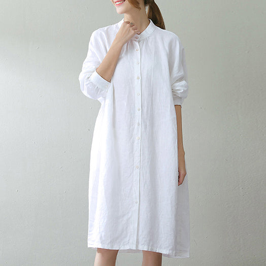 fashion white linen caftans oversize Stand Cinched caftans fine long sleeve pockets kaftan