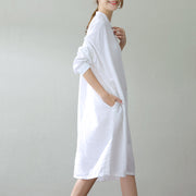 fashion white linen caftans oversize Stand Cinched caftans fine long sleeve pockets kaftan