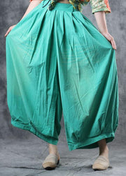 fashion women cotton green crop pants plus size elastic waist wide leg pants - SooLinen