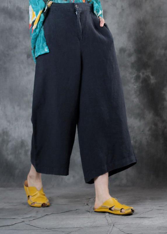 fashion women linen loose casual dark gray crop pants - SooLinen