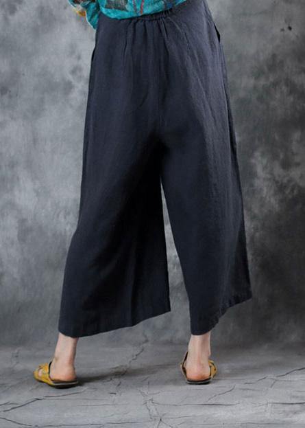 fashion women linen loose casual dark gray crop pants - SooLinen