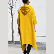 Art und Weise gelbe Leinenweste plusize Hemden lässiges niedriges hohes Design mit Kapuze Leinent-shirt