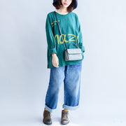 fine cotton t shirt green alphabet embroidery pullover plus size batwing sleeve tops