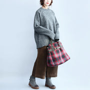 gray 2024 casaul cotton sweater plus size back side open long sleeve knit tops
