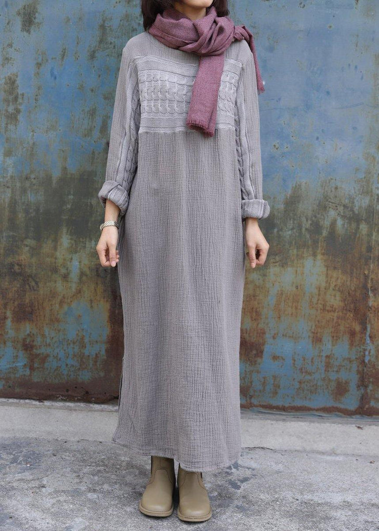 gray Sweater dress Women patchwork tunic side open knit dress - SooLinen