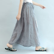 graue, lässige Sommer-Leinenröcke plus Größe, A-Linien-Röcke, elastische Taillen-Maxiröcke