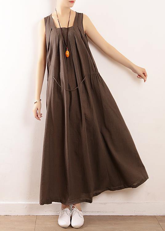 gray cotton clothes For Women plus size Runway Sleeveless drawstring Maxi Summer Dresses - SooLinen