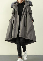 gray plus size stitching waist ming cloak padded coat - SooLinen