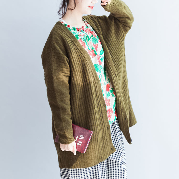 green casual striped knit blouse plus size long sleeve sweaters cardigans warm  fall 2021