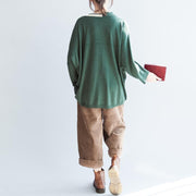 green patchwork color cotton knit tops oversize batwing sleeve sweater