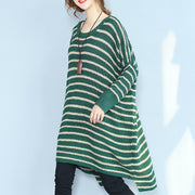 green striped autumn winter woolen blended knit dresses baggy loose batwing sleeve sweater dress
