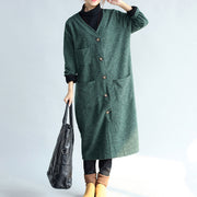 green vintage women long parka coat plus size v neck woolen trench long cardigans
