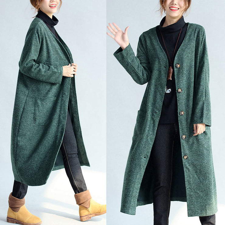 green vintage women long parka coat plus size v neck woolen trench long ...