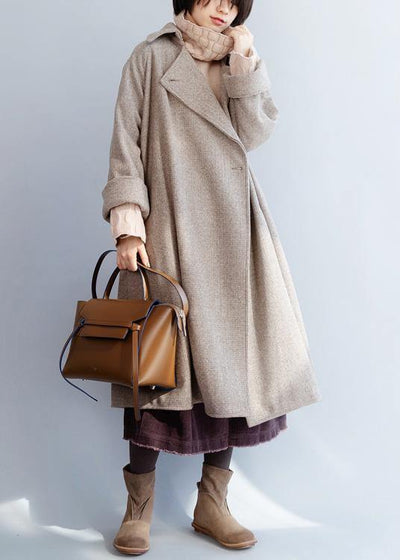 khaki Woolen Coat Women Loose fitting flare sleeve Jackets & Coats winter jackets - SooLinen