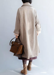 khaki Woolen Coat Women Loose fitting flare sleeve Jackets & Coats winter jackets - SooLinen
