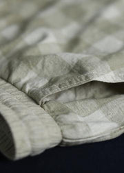 khaki plaid cotton pants plus size drawstring casual pants - SooLinen