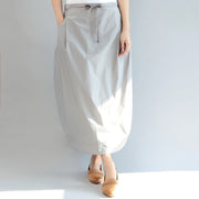 light gray casual cotton skirts plus size elastic waist maxi skirts
