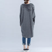 light gray unique cotton dress plus size Cinched batwing sleeve dress