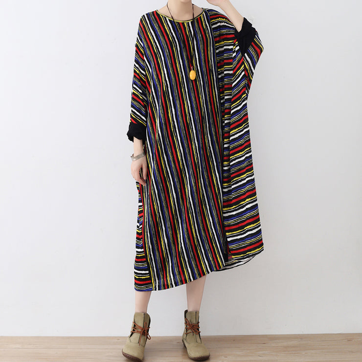 long sleeved striped caftans oversized casual cotton dresses long maxi ...