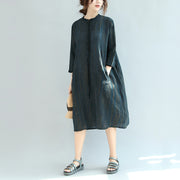 new autumn dark blue linen drsses plus size vintage maxi dress