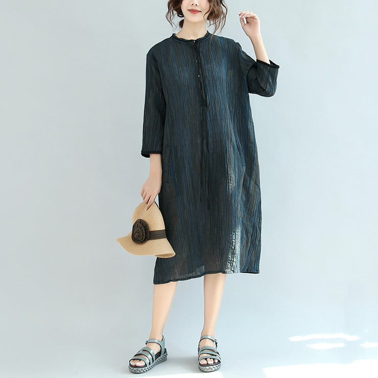 neues dunkelblaues Leinenkleid für den Herbst plus Vintage-Maxikleid in Übergröße