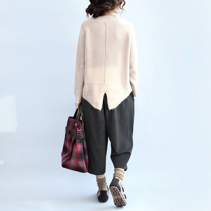 new beige casual cotton cable knit tops oversize side open fashion sweater