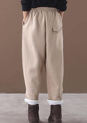 new beige winter casual trousers elastic waist thick harem pants - SooLinen