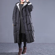 new black Outfits plus size hooded drawstring down jacket Elegant pockets down coat