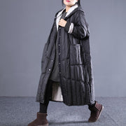 new black Outfits plus size hooded drawstring down jacket Elegant pockets down coat