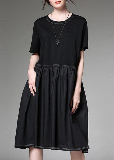 new black block loose dresses cotton women patchwork dress - SooLinen
