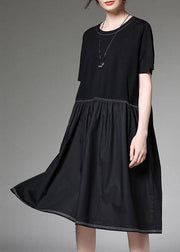 new black block loose dresses cotton women patchwork dress - SooLinen